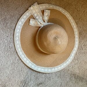 Stylish Tan Sun Hat with Lace Trim